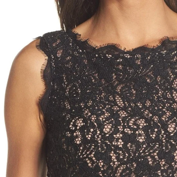 Adrianna Papell Black Lace Dress with Nude Lining - Picture 3 of 10